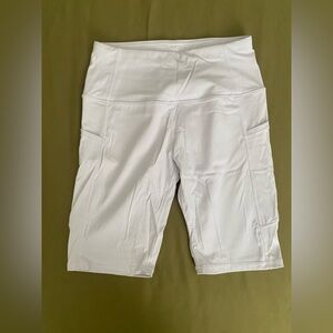 Women's White Bike Shorts with dual pockets